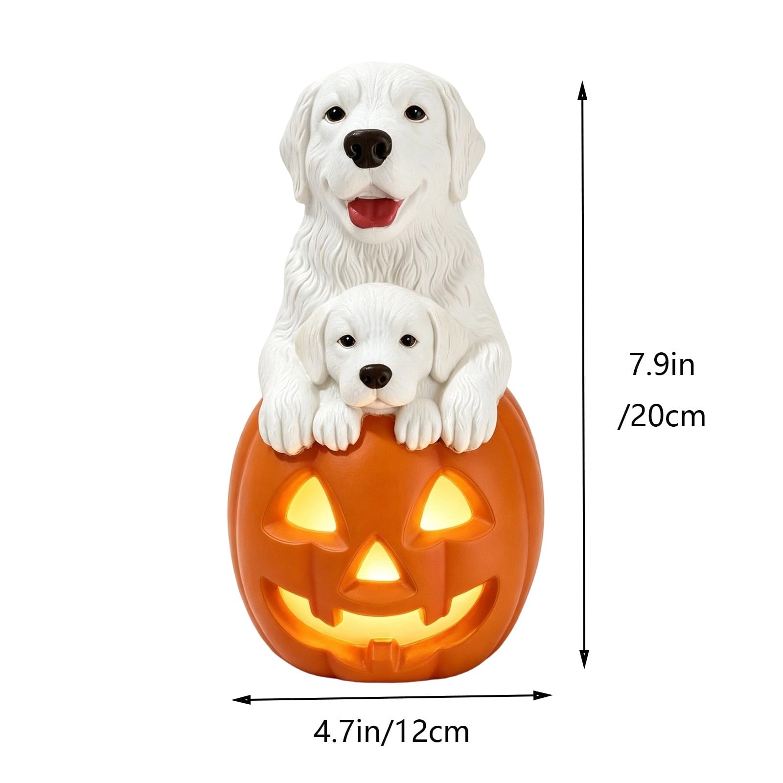 Lighted Scarecrow Bull Terrier Halloween Blow Mold, Cute Puppy Pumpkin Hat Halloween Decor, Resin Ornament for Patio Yard Tabletop Home Decoration, 8"