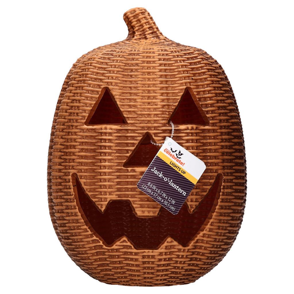 Light-Up Blow Mold Woven Jack-o'-Lantern Decoration, Brown, 12", Halloween by Way To Celebrate