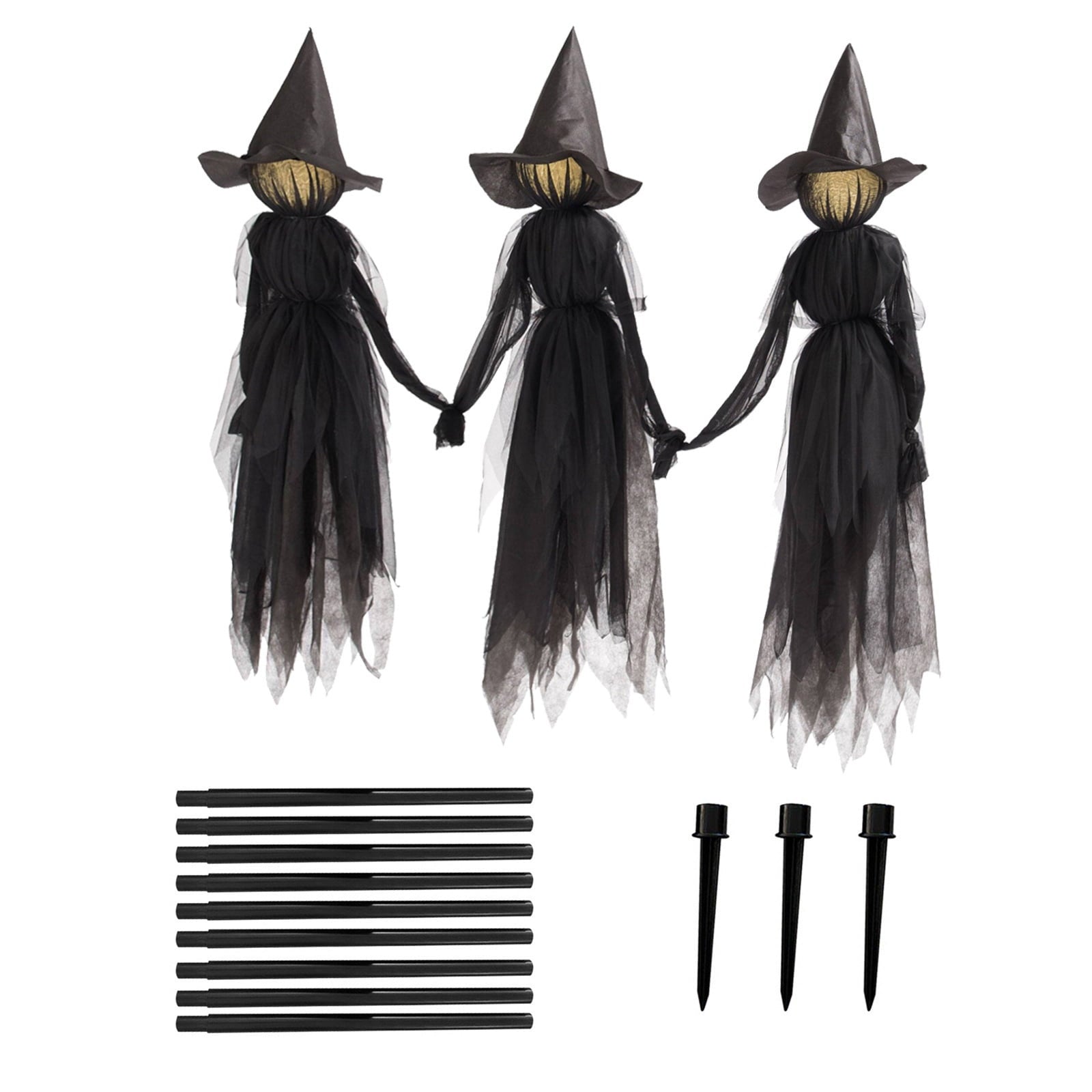 3PCS Halloween Holding Hands Screaming Witches Sound Decorations,Large Light Up Holding Hands Screaming Witches Decor for Home Outside Yard Lawn Garden Party Decoraciones