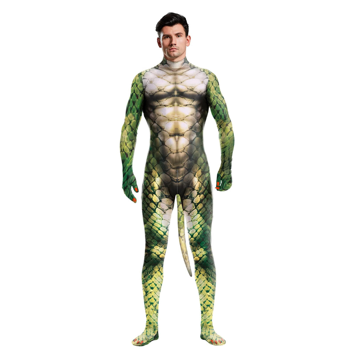 Men's Full Body Dragon Costume Bodysuit with Wings,Mask,Tail,Halloween Dragon Muscle Animal Catsuit Costume