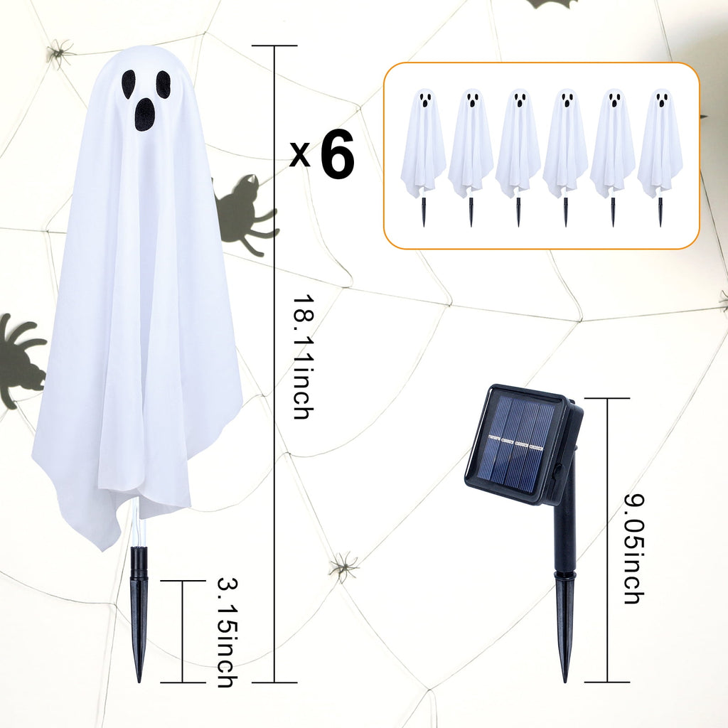 Qoosea Halloween Decorations Outdoor, 6 pack Light up Spooky Ghosts with 8 Modes LED Light - Scary Standing Ghosts Decor for Front Door Porch Yard Home Party
