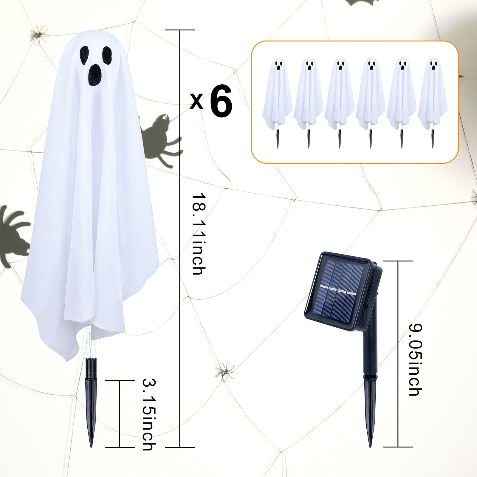 Qoosea Halloween Decorations Outdoor, 6 pack Light up Spooky Ghosts with 8 Modes LED Light - Scary Standing Ghosts Decor for Front Door Porch Yard Home Party