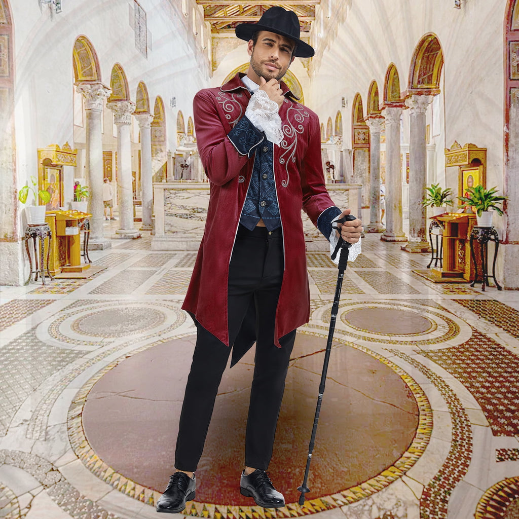 MYATED Medieval Steampunk Tailcoat for Men,Gothic Victorian Frock Coat Renaissance Pirate Jackets Halloween Party Cosplay Costumes,Blue,S