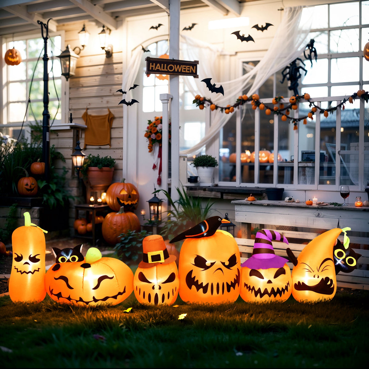7 Ft Halloween Inflatables Pumpkin Outdoor Decoration Build-in LED Lights Blow Up for Outdoor, Yard, Indoor, Grden, Lawn Decoration, Orange