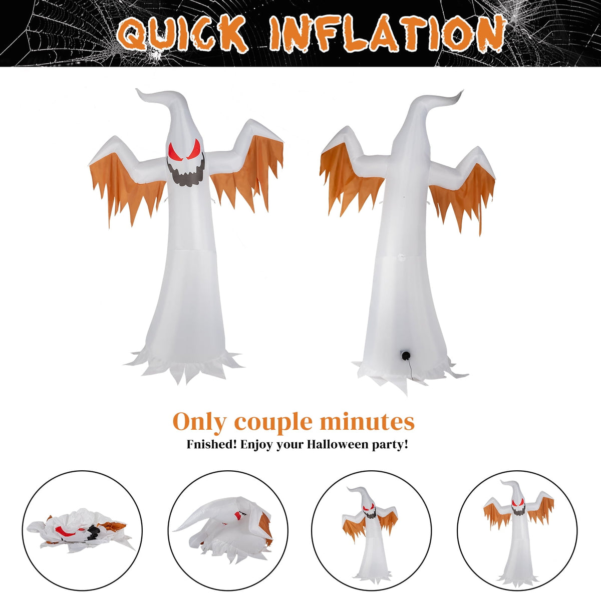 Zimtown 12FT Halloween Inflatables Ghost Outdoor Halloween Decoration w/ Scary Flames,4pcs LED Lights