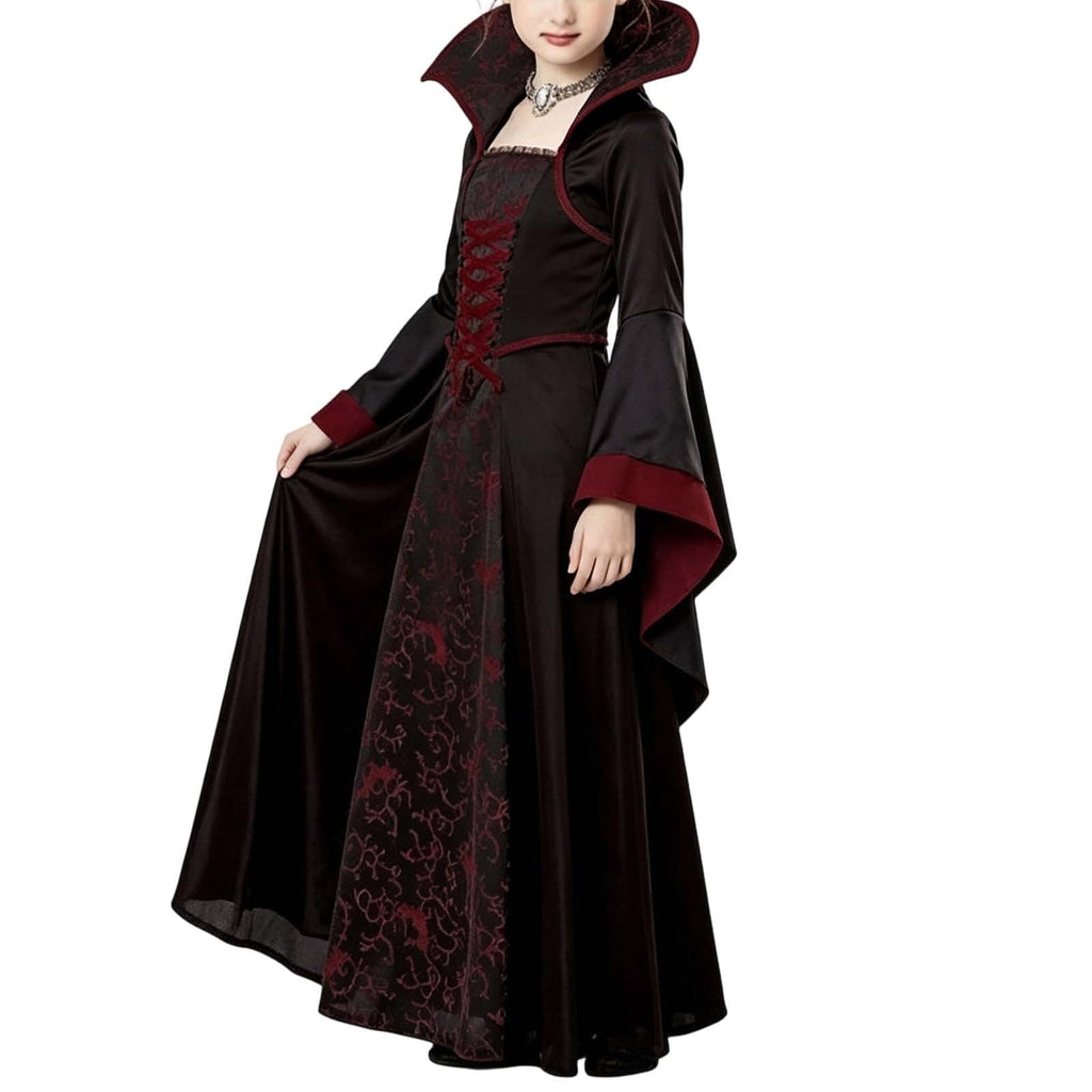 DxhmoneyHX Girls Halloween Vampire Costume Medieval Gothic Long Flared Sleeve Witch Dress Classic Outfit for Festival Party 3‑13 Years