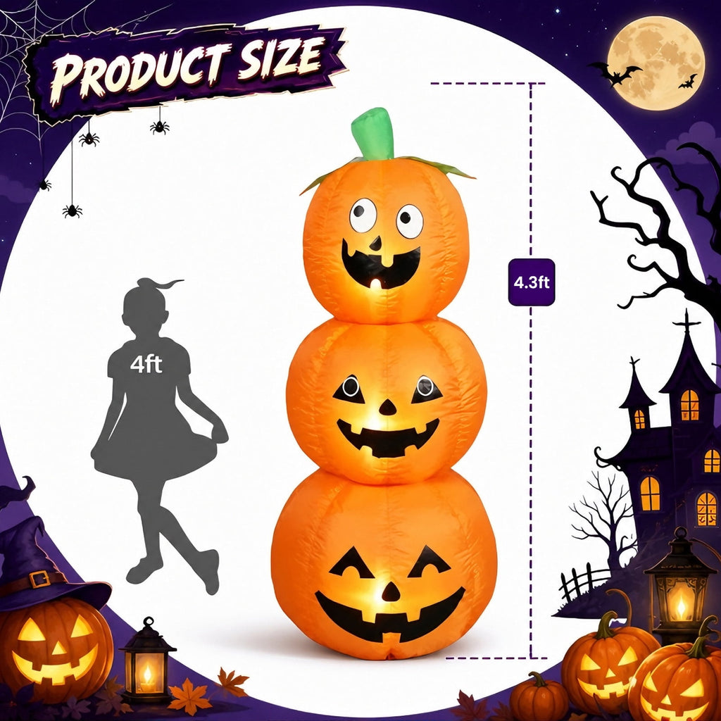 6 FT Halloween Inflatables Stacked Pumpkins Ghost with Build-in LEDs for Porch,Halloween Pumpkin Decor Blow up Yard Decorations