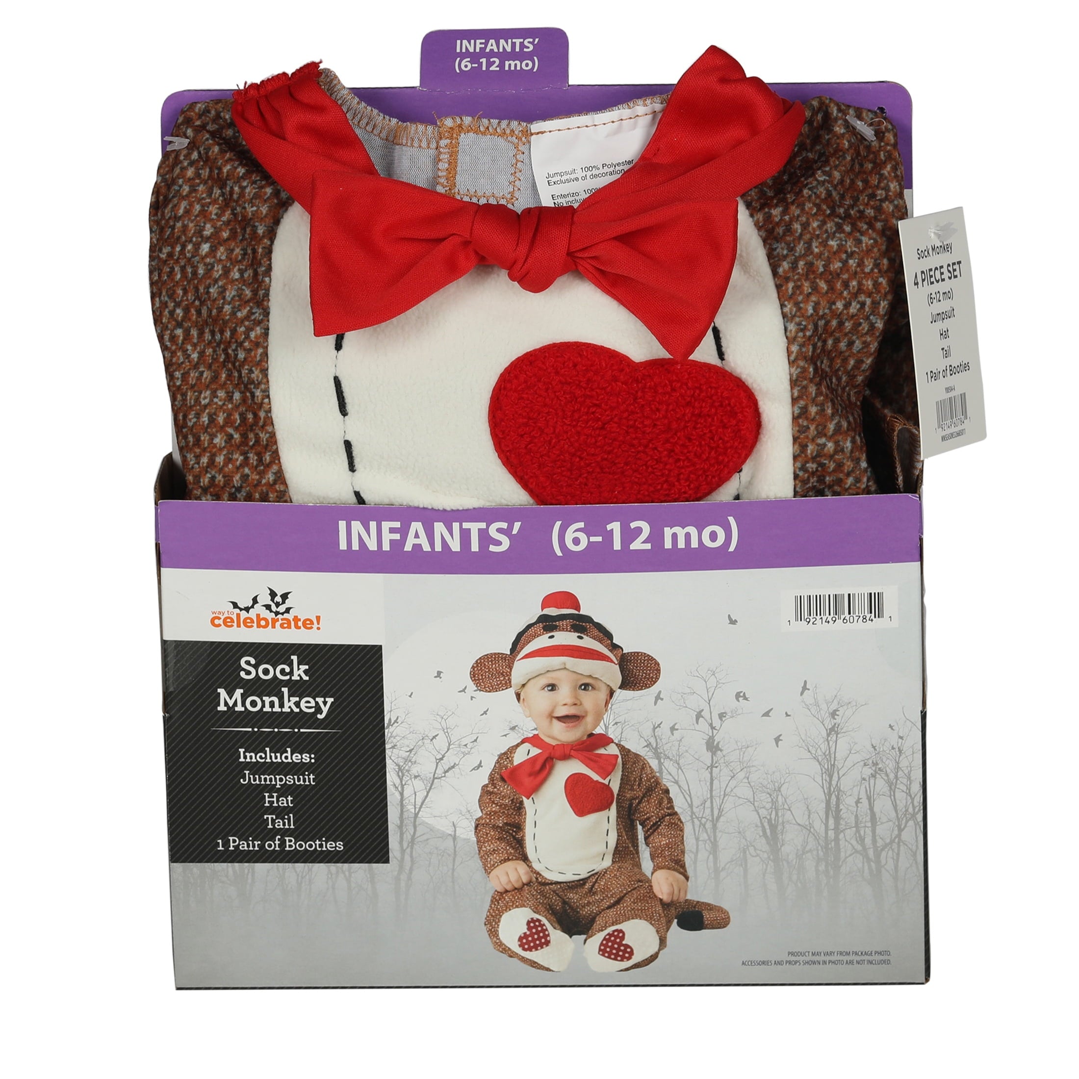Sock Monkey Halloween Costume for Infant, Size 12-18M, by Way to Celebrate