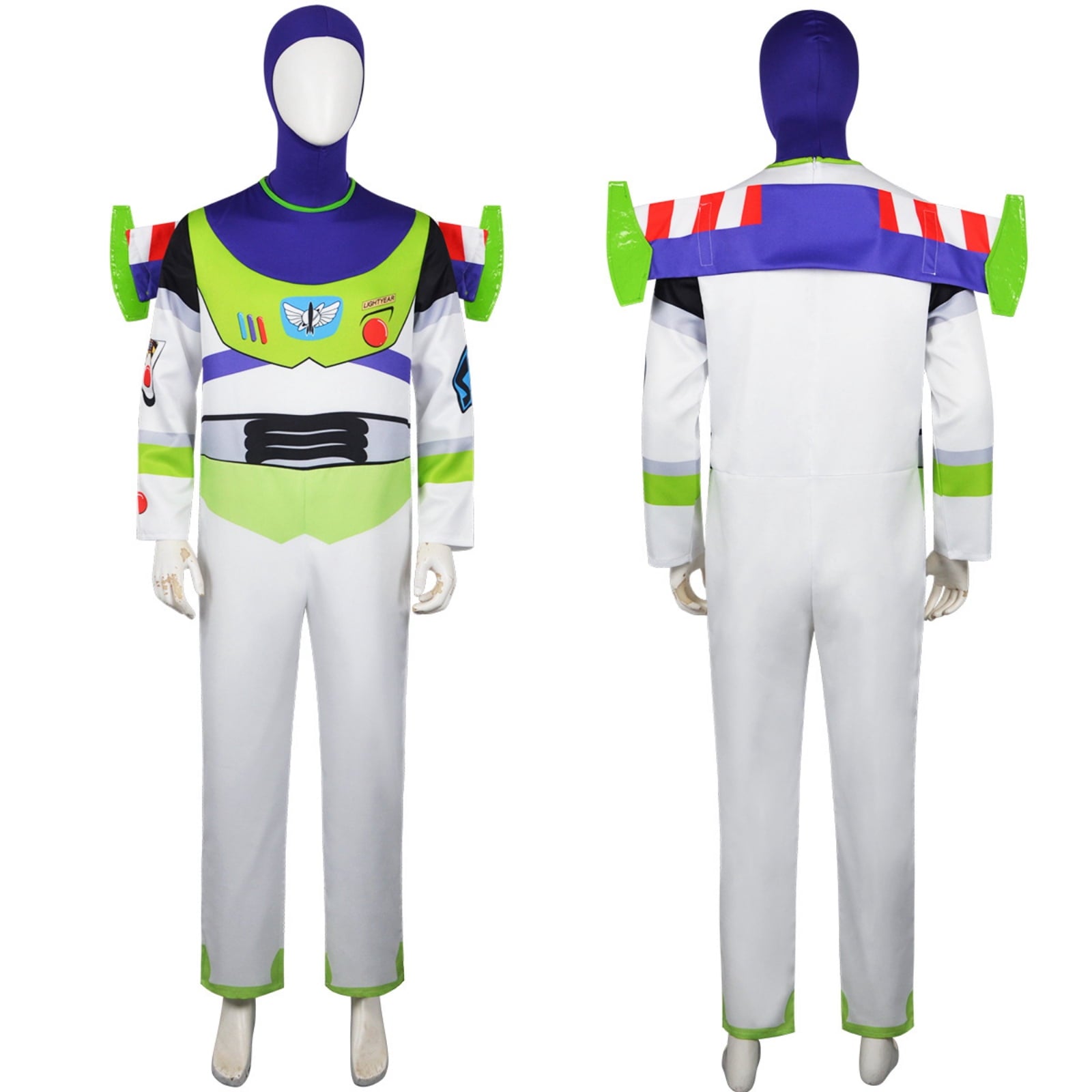 Men Anime Space Ranger Cosplay Costume - Adult Galaxy Hero Jumpsuit with Flight Wings Purple Hood Boot Covers Set Movie Character Halloween Party Cosplay Dress Up Outfit
