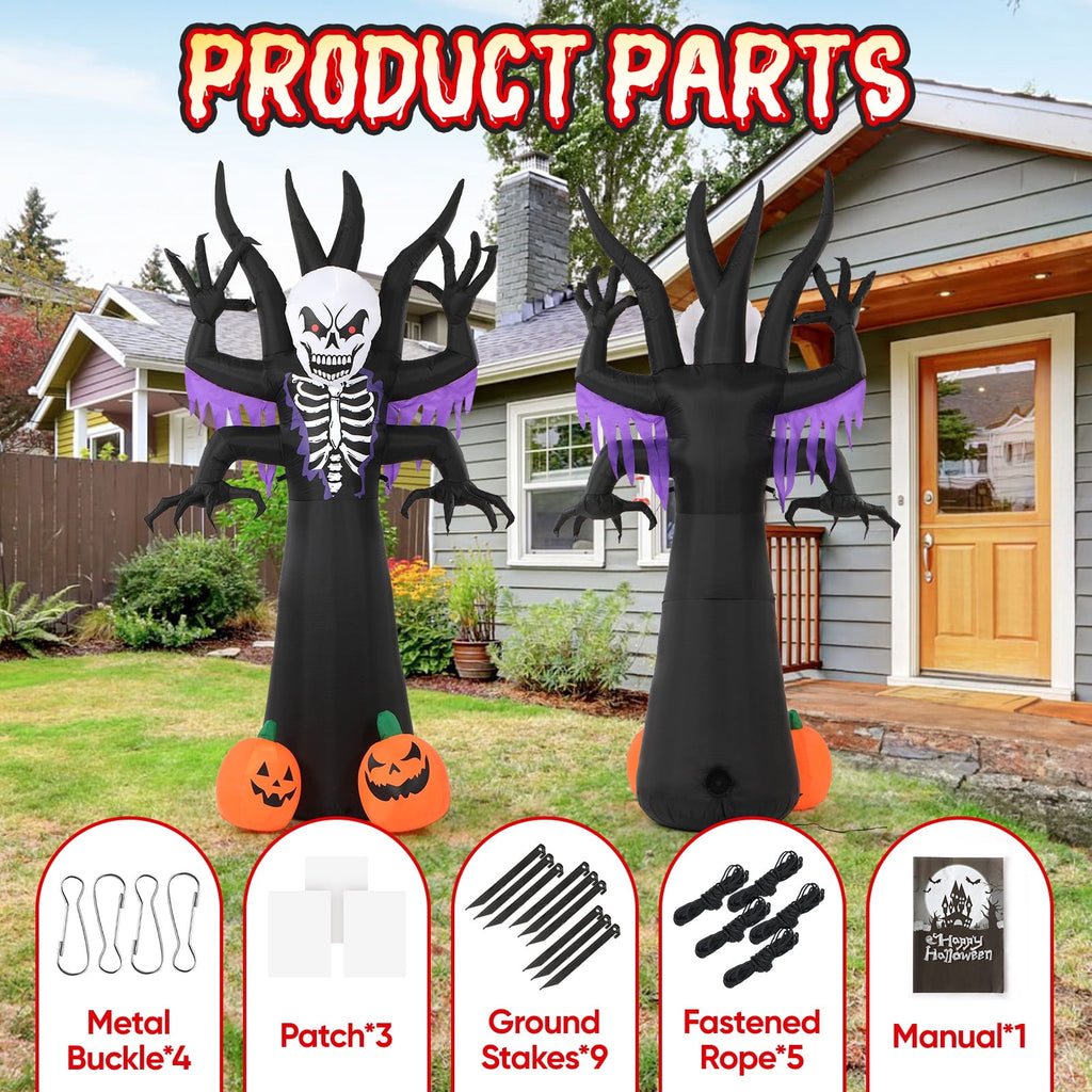 Wondiair 8 FT Halloween Inflatable Skeleton Tree with LED Lights and Glowing Pumpkins, Blow Up Outdoor Halloween Yard Decoration for Lawn, Front Yard and Haunted House