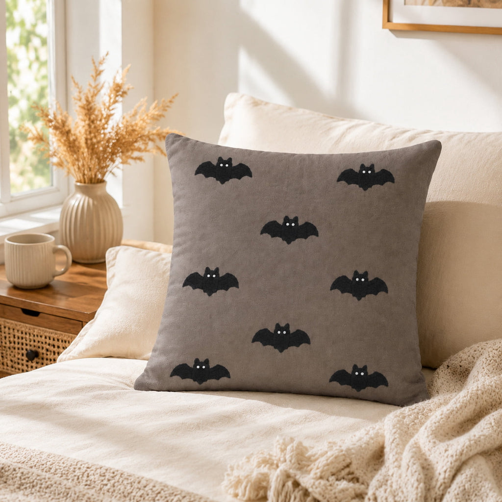 Yeciiwht Halloween Throw Pillow Cover – 18*18inch Embroidered Linen Cushion Case with Ghost, Mummy & Bat Designs, Invisible Zipper, Machine Washable
