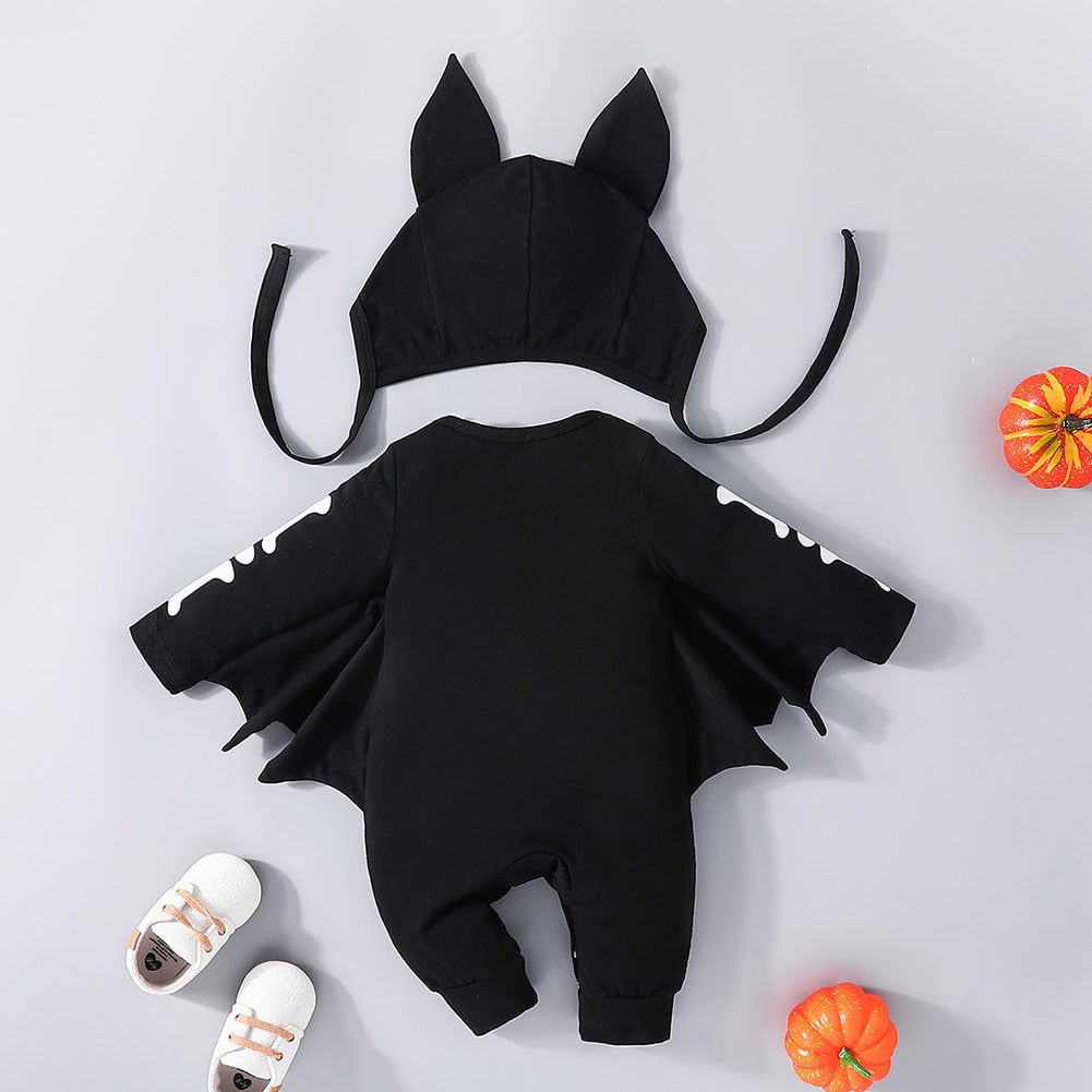WIBACKER My First Halloween Costume Newborn Infant Baby Girl Boys' Skeleton Print Jumpsuit Onesies Hat Set