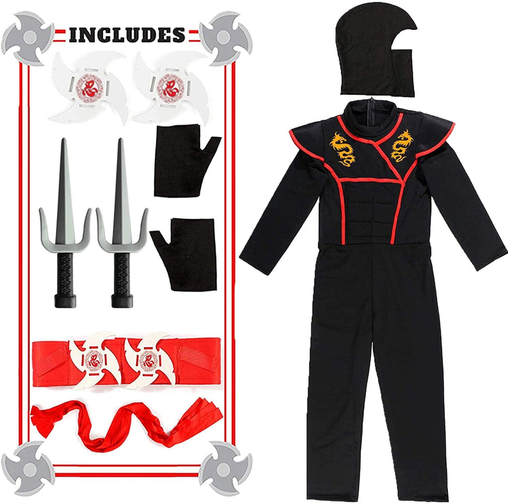 Ninja Costume Kids Ninja Muscle Costumes Boys Ninja Set Accessories Best Children Gift(kids-M-6/7T)