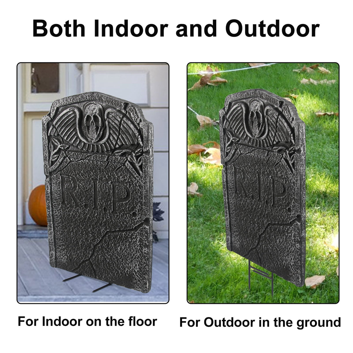 Gamexcel 3-Pack Large 17" Halloween Foam RIP Tombstones with Stakes - Graveyard Lawn Decorations for Spooky Haunted House Decor