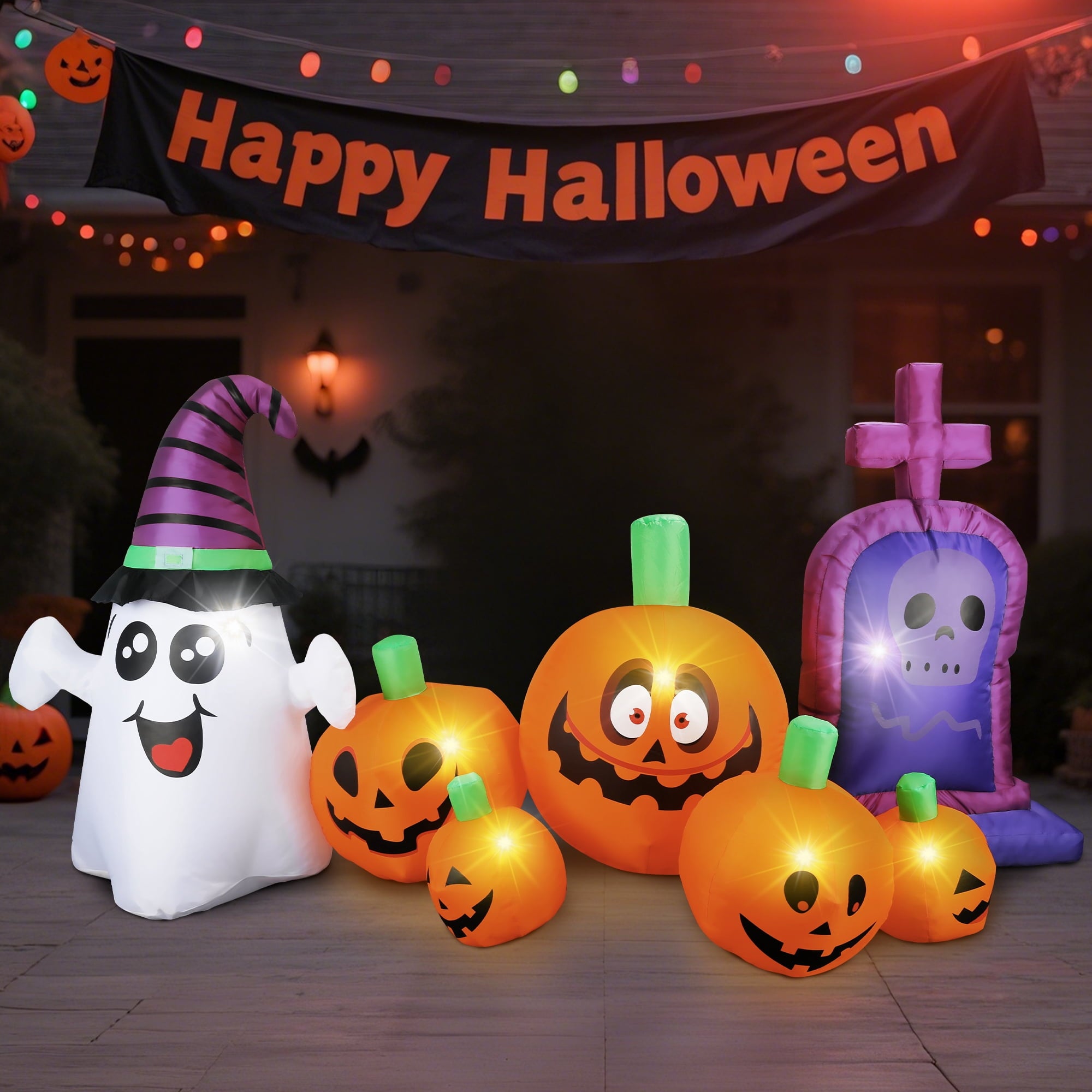 MAGOTAN 5 FT Halloween Inflatables Cape Pumpkin Outdoor Decorations Cape Pumpkin Halloween Inflatable Blow Up Halloween Cape Pumpkin Decoration Build-in LED Lights