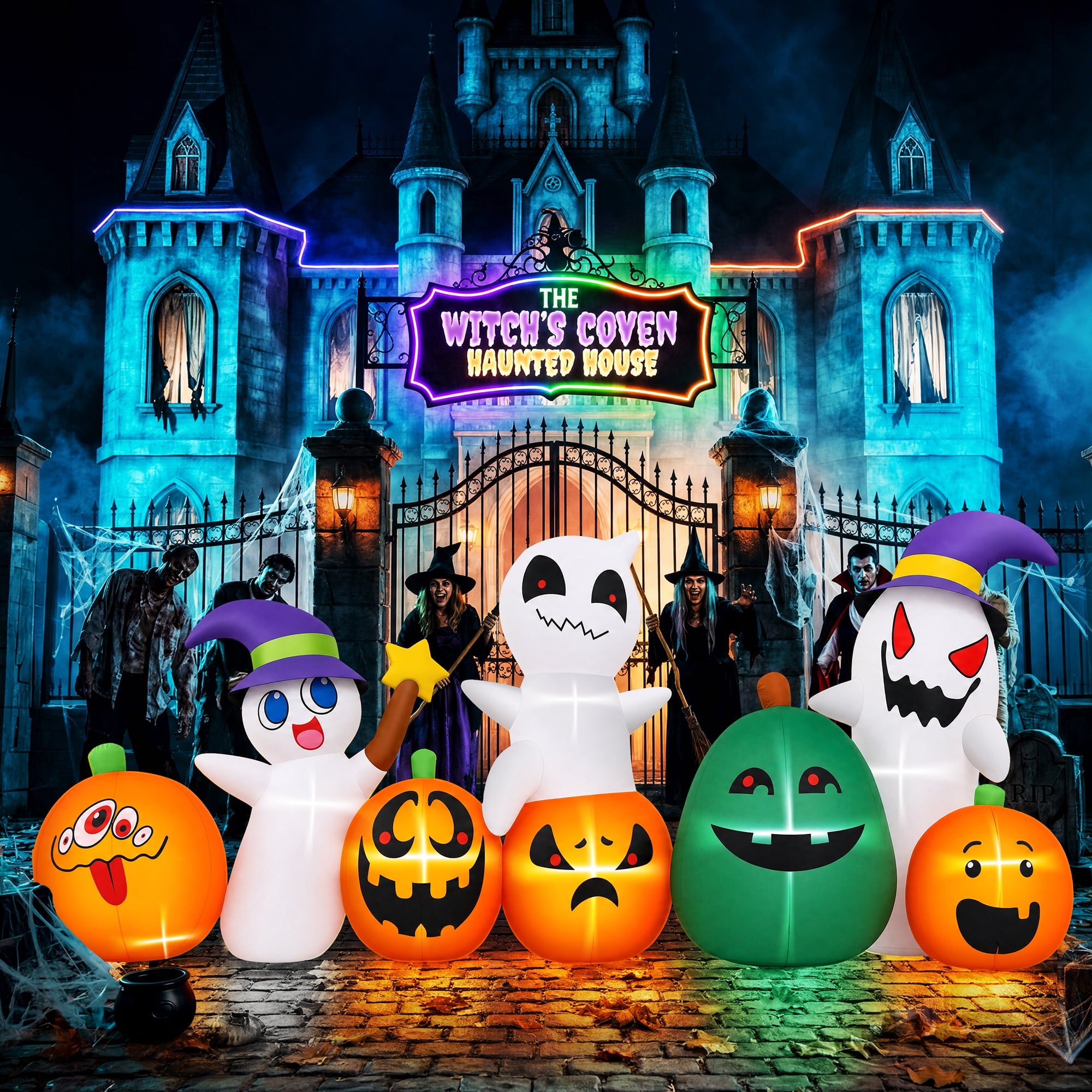Firstness 7ft Long Halloween Inflatable with Lights,Pumpkin Ghost for Outdoor Decorations