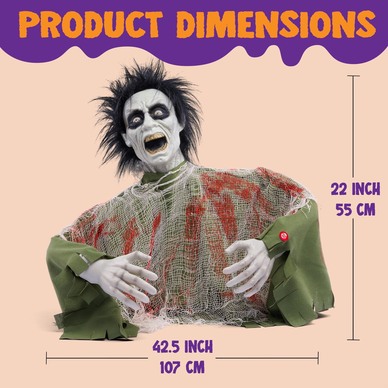 Joyfy Halloween Groundbreaker Animated Halloween Decorations Zombie with Crawling Creepy Animatronic Decorations with Movable Arms,Outdoor Scary Halloween Yard Decorations
