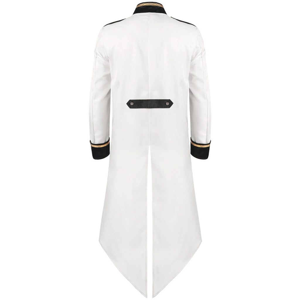 Odeerbi Mens Steampunk Tailcoat Gothic Medieval Jacket Frock Uniform Halloween Long Tuxedo Coat Retro Tailcoat Coat Lapel Court Slim Dress Coat White