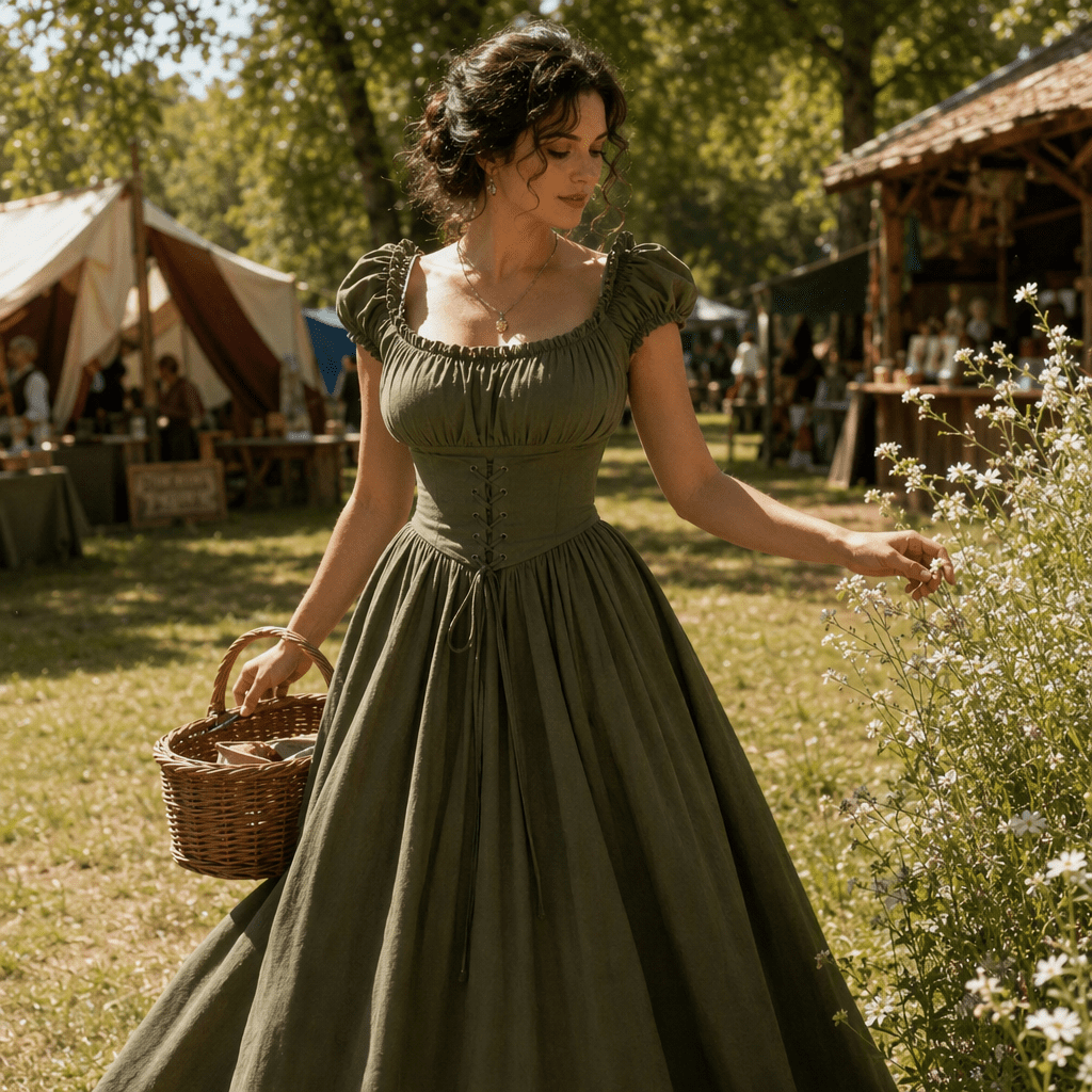 Jsaierl Womens Vintage Medieval Dress Renaissance Pleated Dress with Corset Patchwork Ball Gown Sleeveless Lace Up Midi Dresses