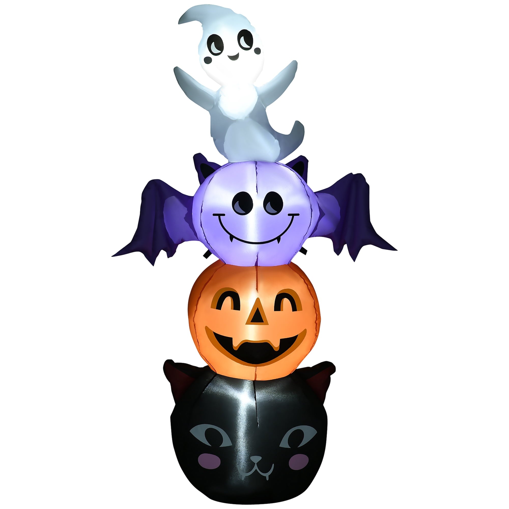 Outsunny 41.3" Inflatable Halloween Window Sticker Ghost with Orange Face, Halloween Decoration with LED Lights for Garden Indoor Outdoor