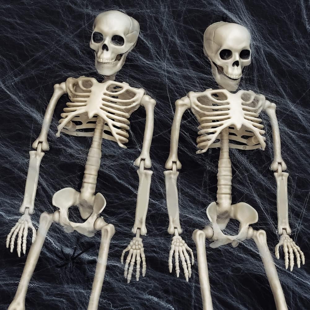 5 Pack Halloween Skeleton Decorations,15.7" Skeletons Hanging Decor with Movable Joints, Mini Plastic Skeleton for Indoor Outdoor Haunted House, Graveyard, Party and Yard Scary Decor
