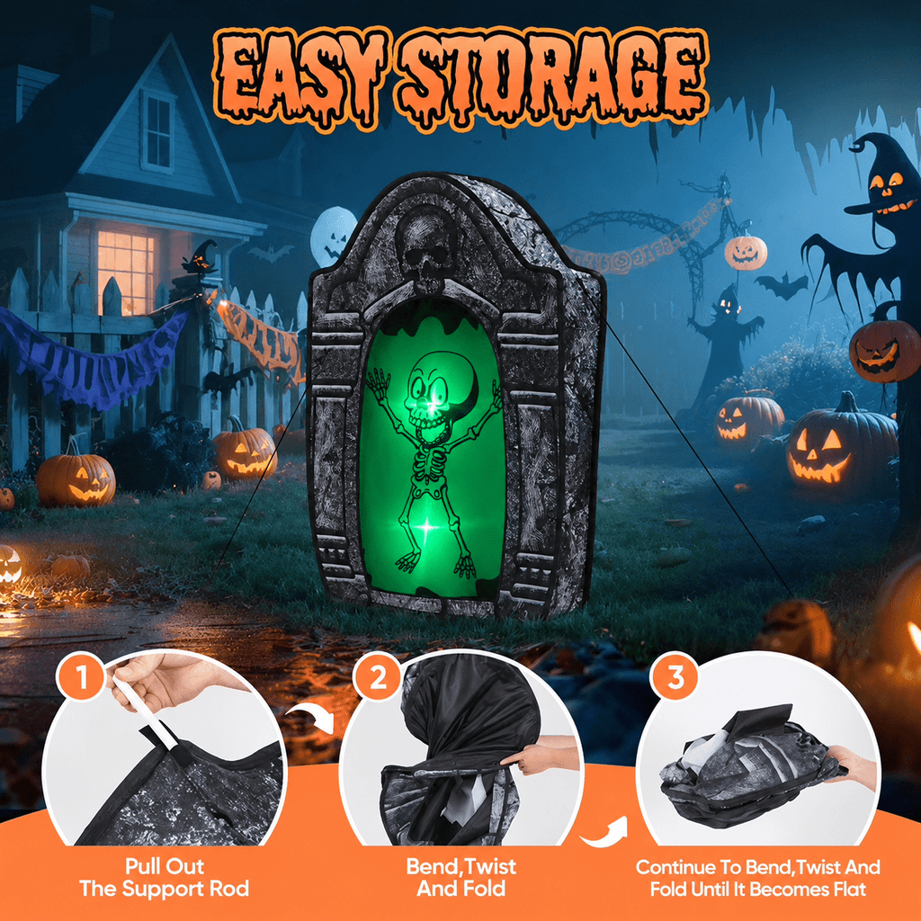 Wondiair 41" Halloween Skull Tombstone with Glowing LED Eyes, Foldable Outdoor Graveyard Decoration for Yard, Lawn, Cemetery & Haunted House