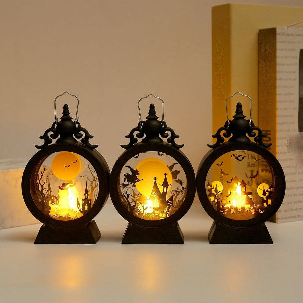 Cheapark Halloween Lanterns Decorations, Battery Operated Black Pumpkin Witch Lanterns, Flickering Light For Indoor Party Home Decor