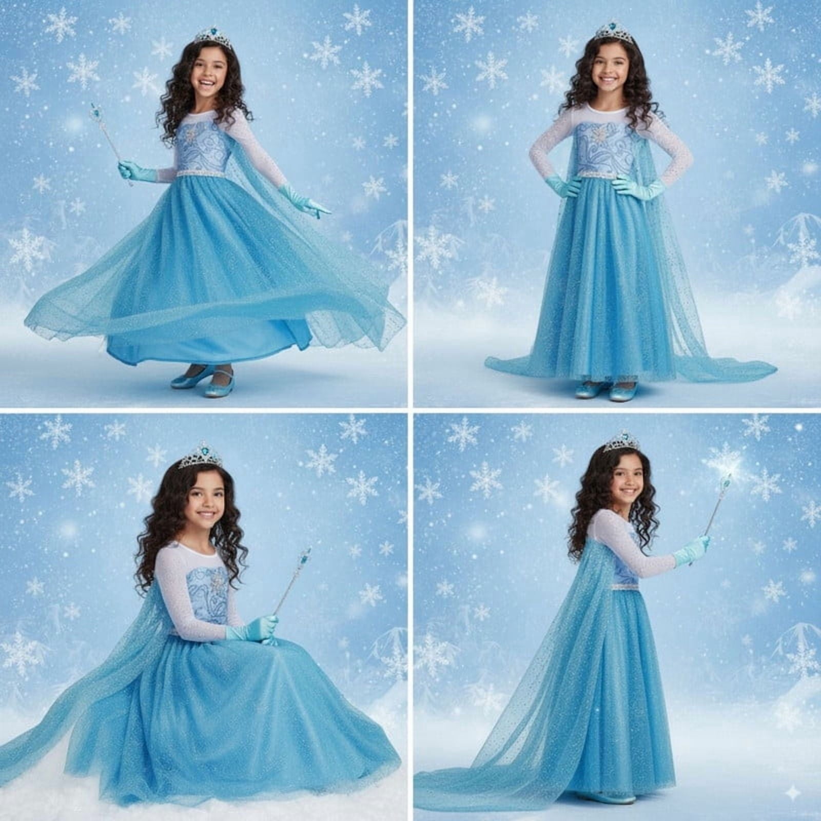 Jurebecia Princess Dress for Girls Birthday Party Blue Costume up Toddlers Kids Christmas Halloween Cosplay Clothes with Accessories 6T(5-6Years)