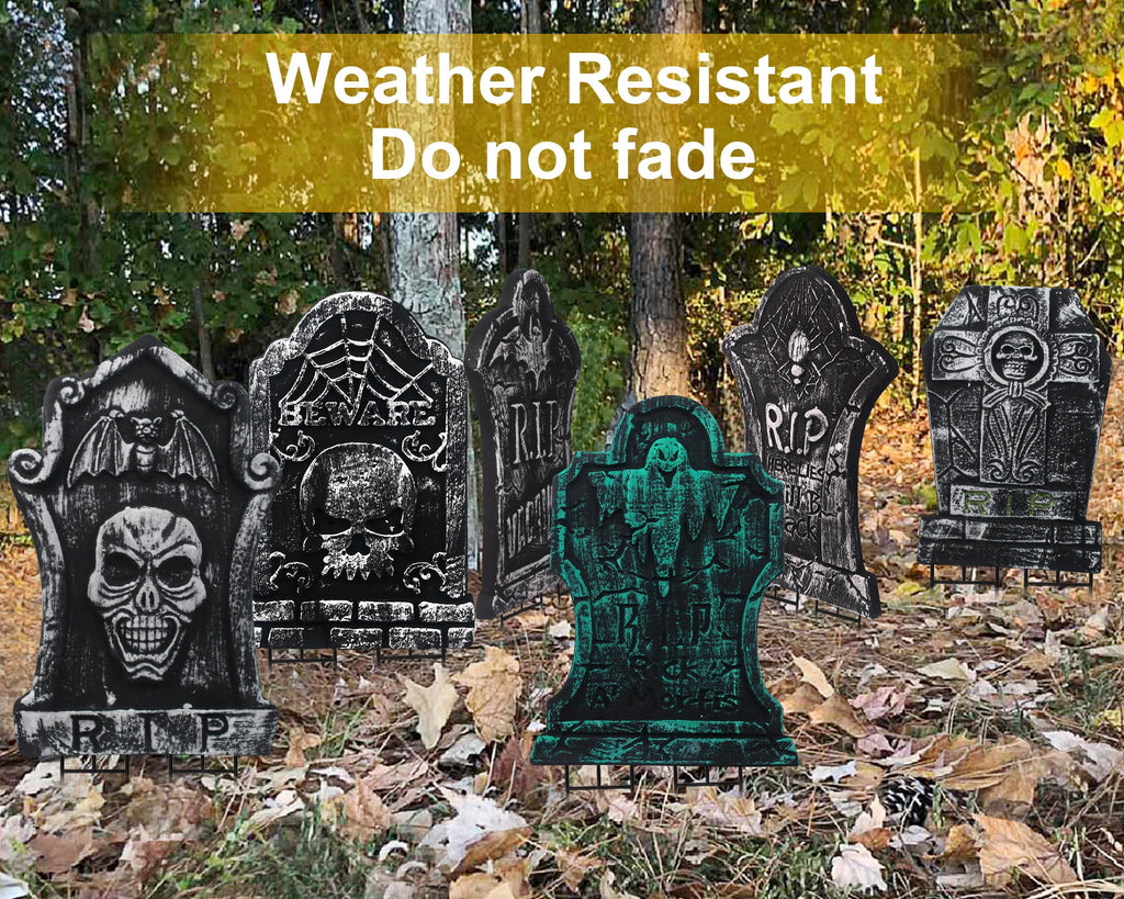 6 Pack L-Size 12'' x 17'' Halloween Foam RIP Graveyard Tombstones for Halloween Lawn Yard Party Decorations