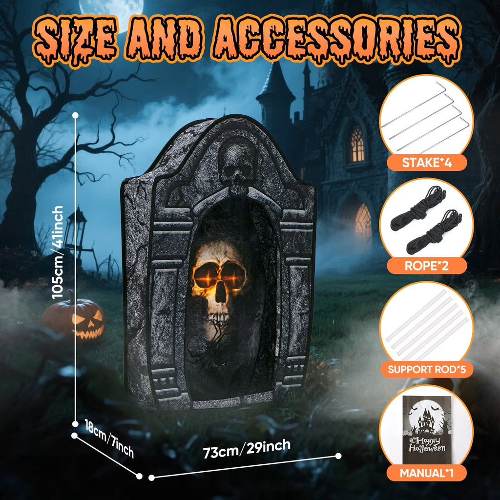 Wondiair 41" Halloween Tombstone with Lighted Skeleton, Outdoor Halloween Graveyard Decoration for Yard, Lawn, Porch & Haunted House