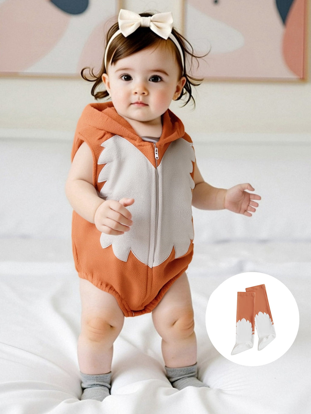 Cjfdfy Newborn Baby Boy Girl Halloween Animal Costume Infant Baby Fox Puppy Dog Frog Poached Egg Costume Fall Winter Sleeveless Hooded Zipper Romper Leg Warmers Set Toddler Halloween Cosplay Outfits