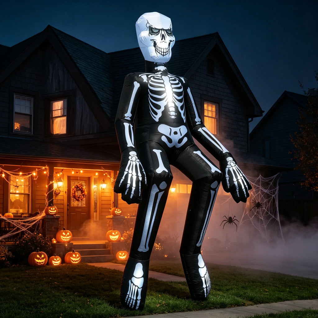 Coolmade 10.5 ft Sitting Skeleton Halloween Inflatable, Built‑in LED Lights, Blow‑Up Yard Outdoor Decoration
