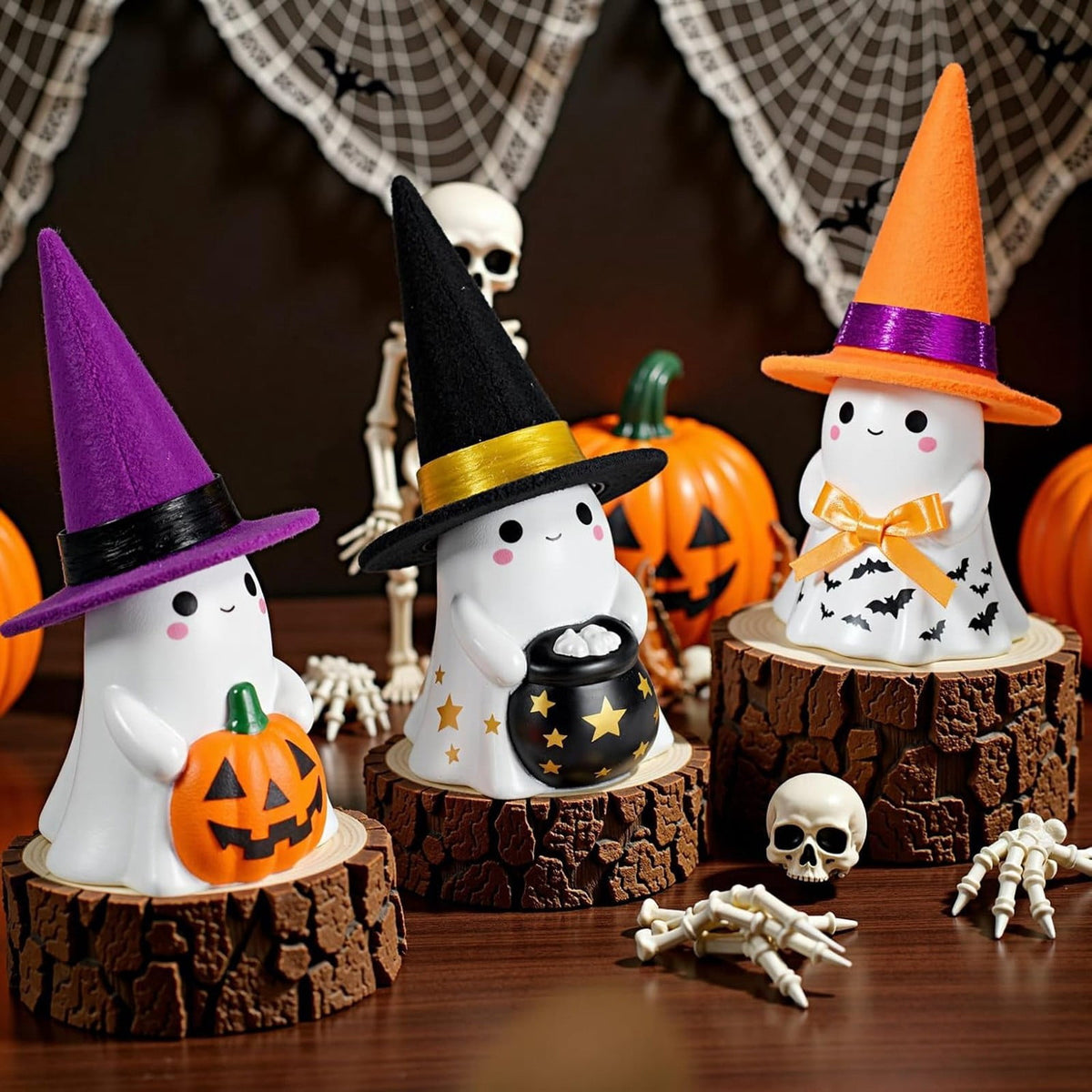 Fwttom Ghost Night Light, Halloween Lights Cute Ghost Reading Book Lamp, Halloween Decorations Indoor Light Up Ghost Statue Ghost Light for House Mantel Bedside