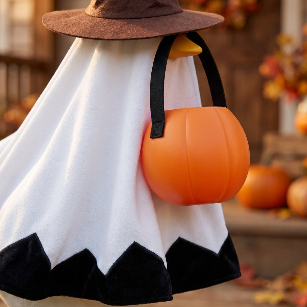 Outdoor Holiday Yard Decor, 23 Inch Porch Goose Outfits, Halloween Pumpkin Themed Porch Goose Clothes, Porch Goose Set with Hat and Treat Bag, Fits Standard 23 Inch Large Porch