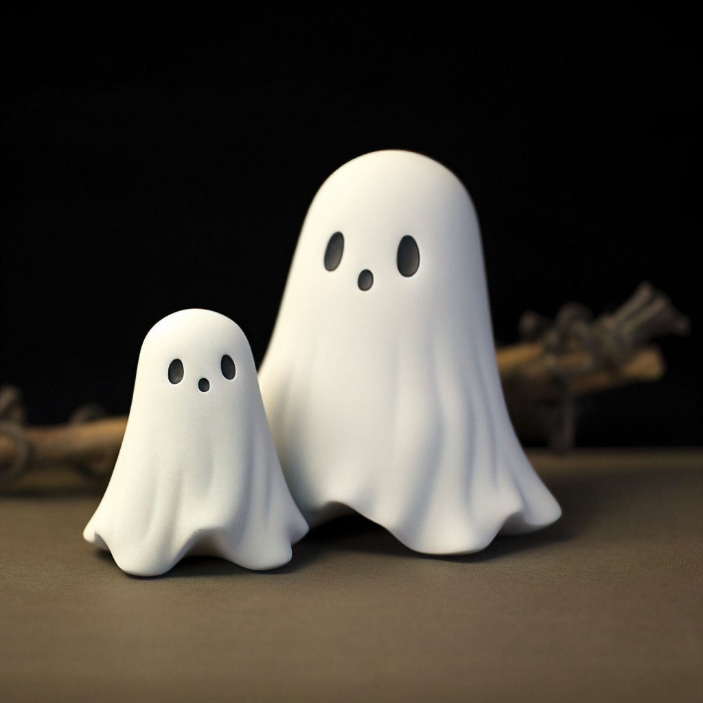 Qxpztk Halloween Cute Ghost Figurine, Spooky Resin Ghost Statue, Mini Ghost Decor for Halloween Decorations, Porch and Indoor Spooky Home Decor Ghost with a Red Heart - B