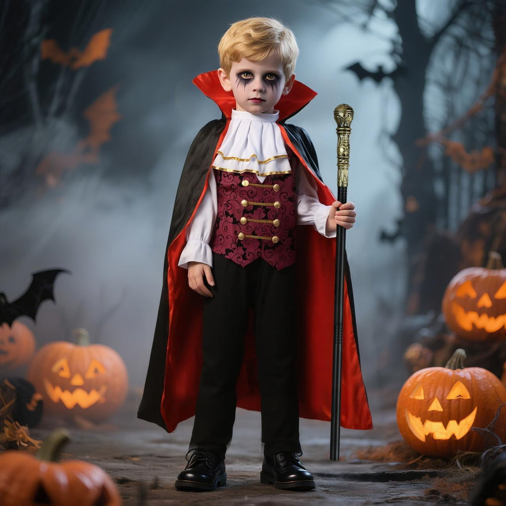 Vampire Boys Halloween Fancy-Dress Costumes with Vampire Cape and Scepter for Kids