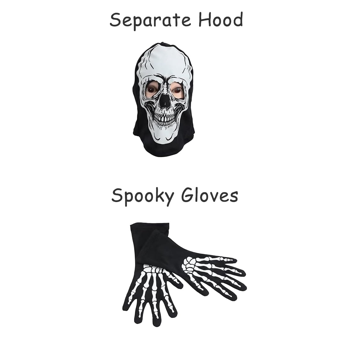 WIBACKER Kids Skeleton Halloween Costume, Glow in The Dark Halloween Cosplay Onesie for Boys and Girls, Jumpsuit + Gloves + Hood Mask