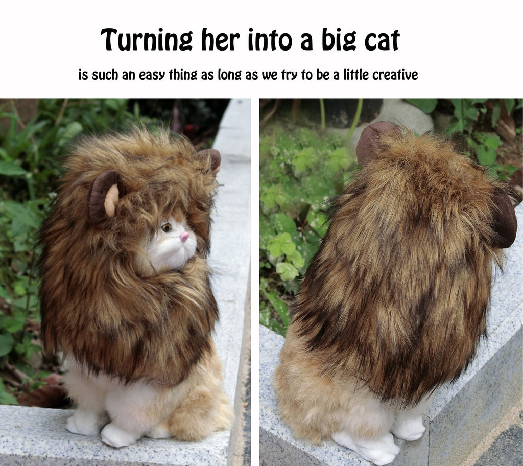 Lion Mane Wig for Cats, Funny Pet Cat Costumes for Halloween Christmas (Size S, Black)