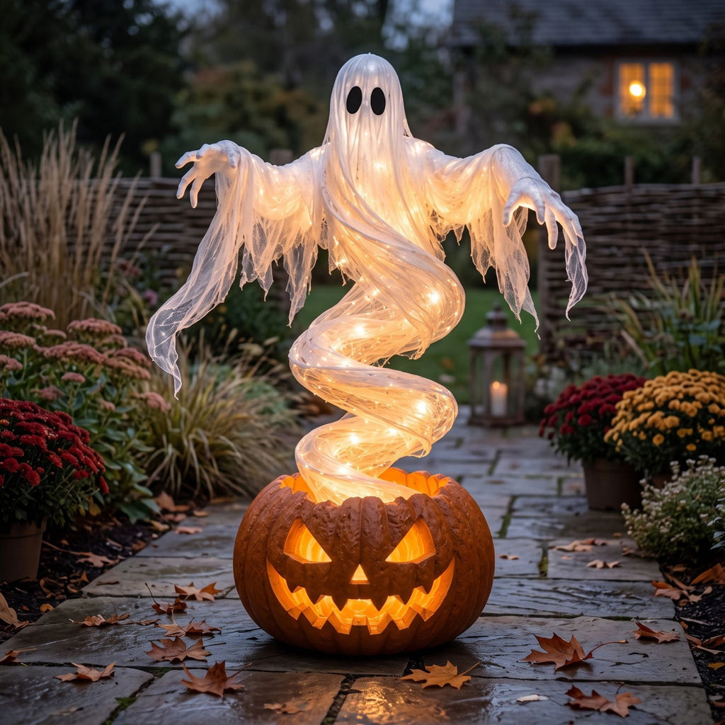 Halloween Garden Stake Lights Solar Stake Light Outdoor Solar Light Ghost Pumpkin Yard Decoration Waterproof Garden Ornament for Lawn Pathway Holiday Landscape Display