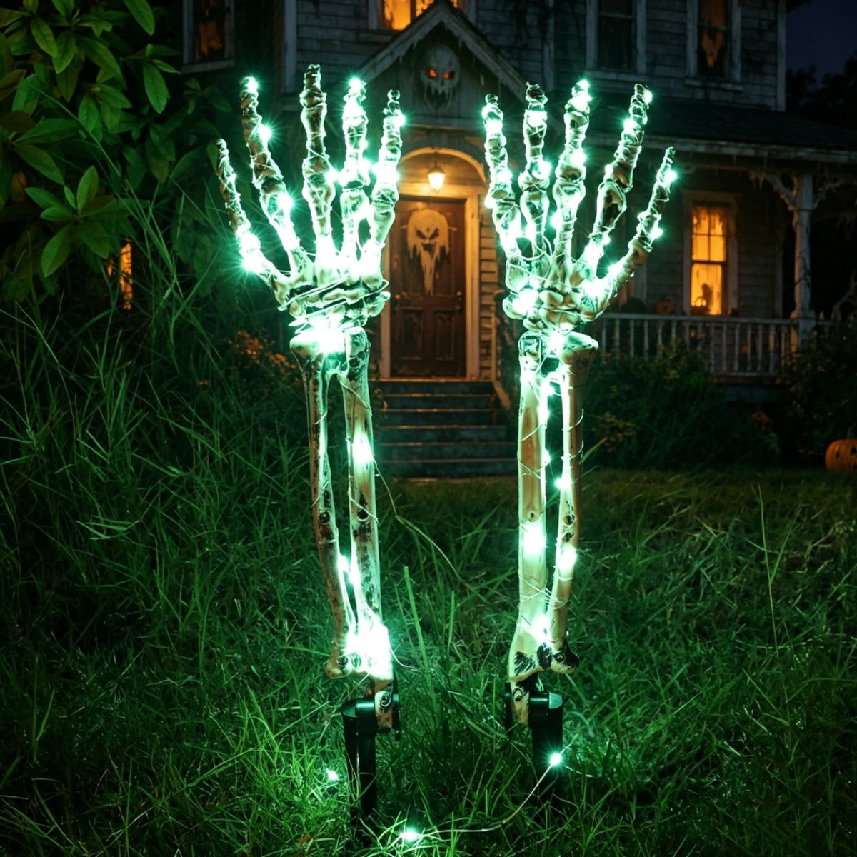 AuroraX Halloween Skeleton Hand Stake Skeleton Hand Solar Light LED Outdoor Battery Operated Waterproof Halloween Decorations for Yard Green