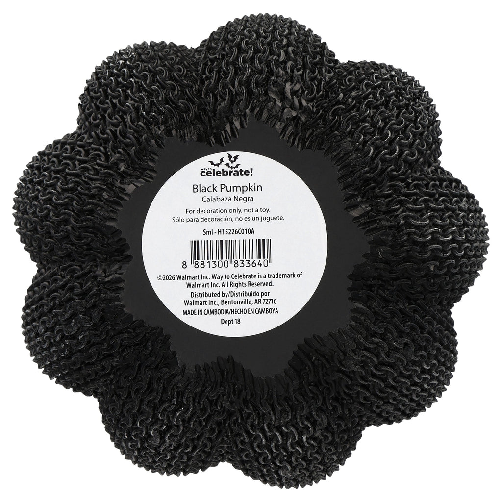 Resin Textured Pumpkin Decoration, Black, 7.75", Halloween by Way To Celebrate