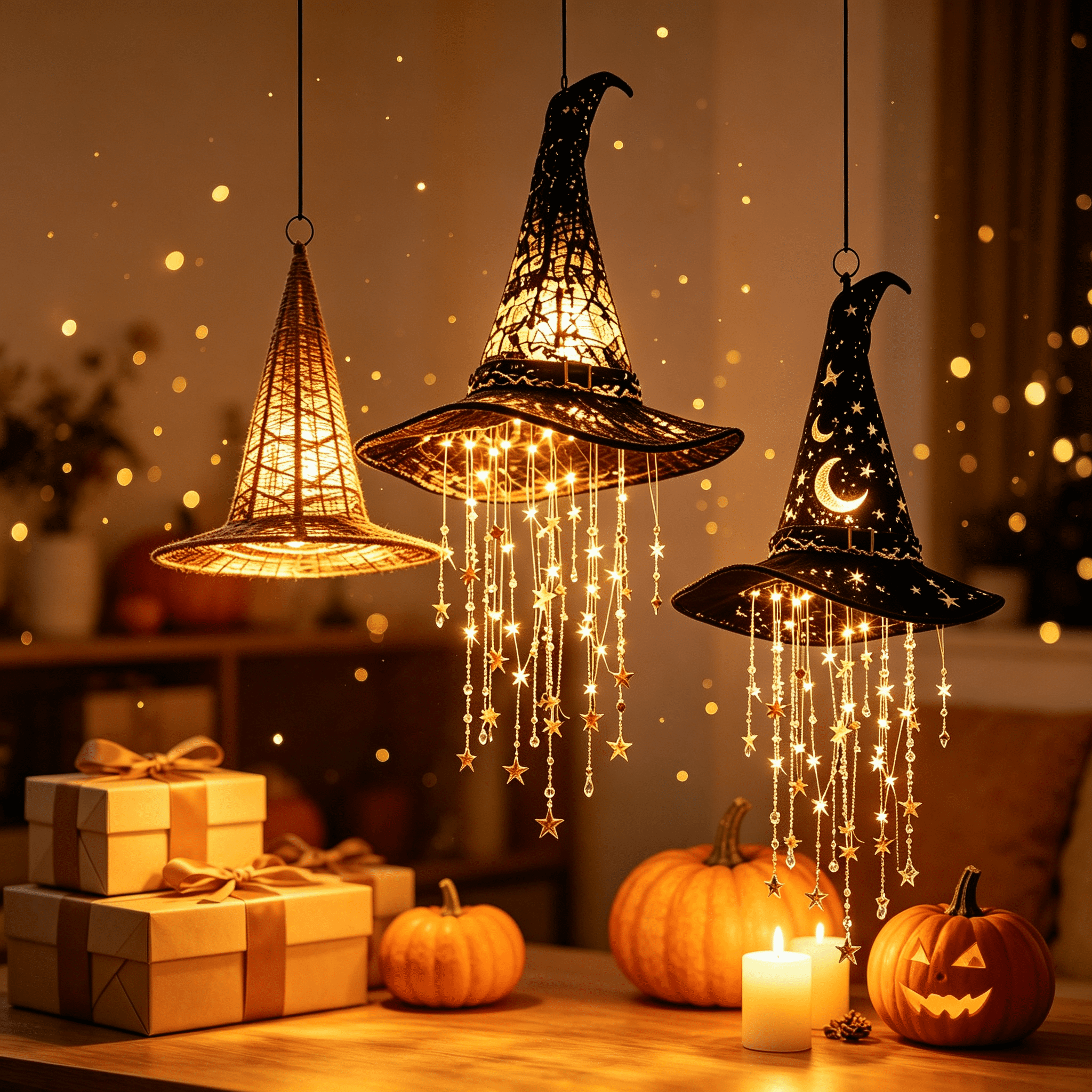Stijggn Halloween Witch Hat, Black Hanging Witch Hats with Rope, Witch Costume Accessories Floating, Witches Hat with Hanging Rope for Porch Yard Indoor Outdoor Halloween Party Decor
