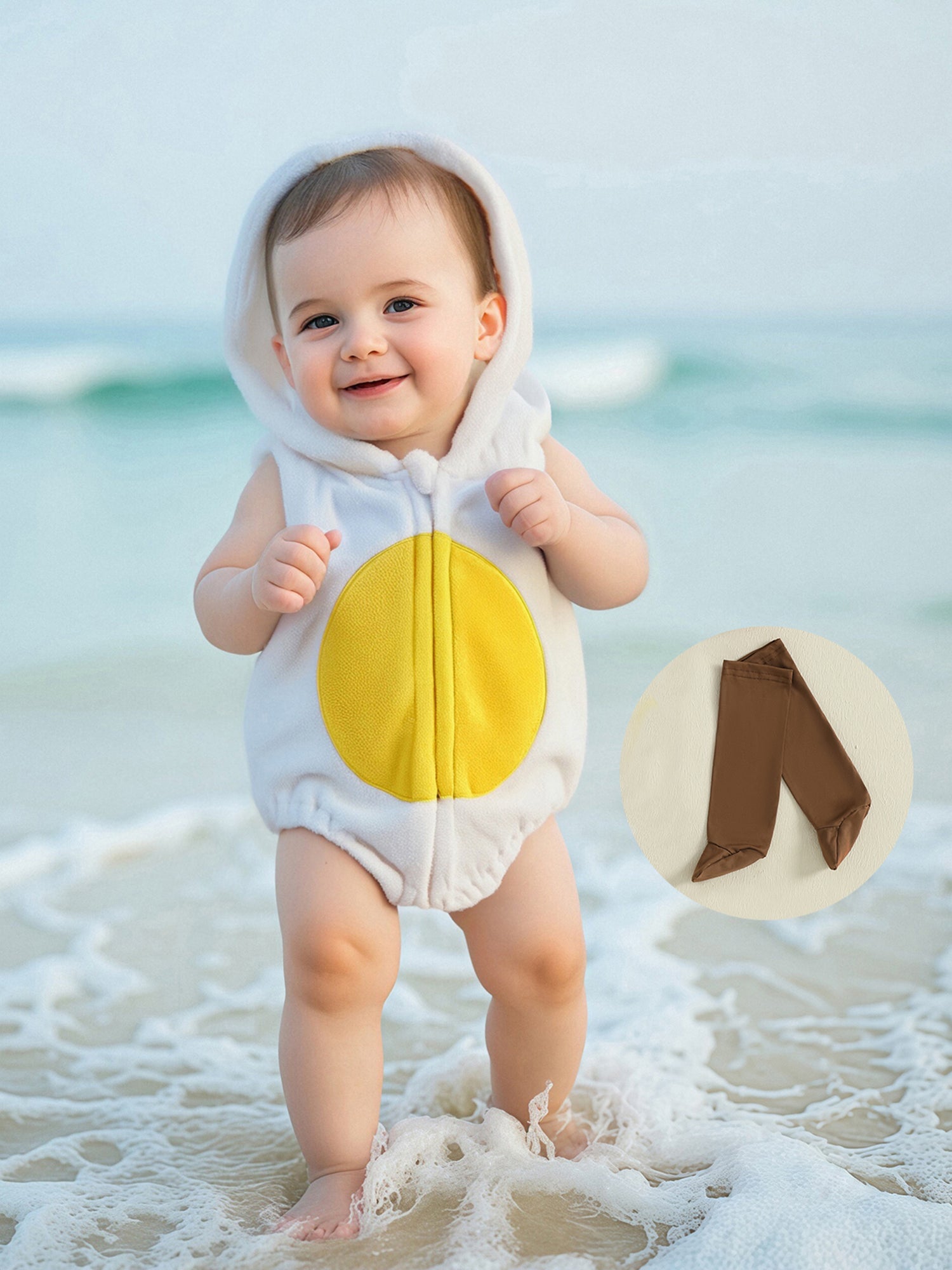 Cjfdfy Newborn Baby Boy Girl Halloween Animal Costume Infant Baby Fox Puppy Dog Frog Poached Egg Costume Fall Winter Sleeveless Hooded Zipper Romper Leg Warmers Set Toddler Halloween Cosplay Outfits