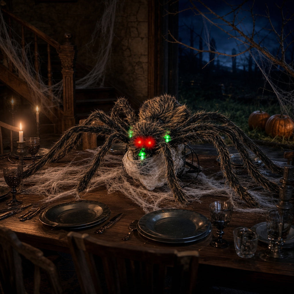 AHGQT Halloween Animated Jumping Spider Decoration, 30x7Inchs Scary Realistic Electric Bouncing Spider with Sound and Light Effects, Large Spider for Halloween Yard Decorations