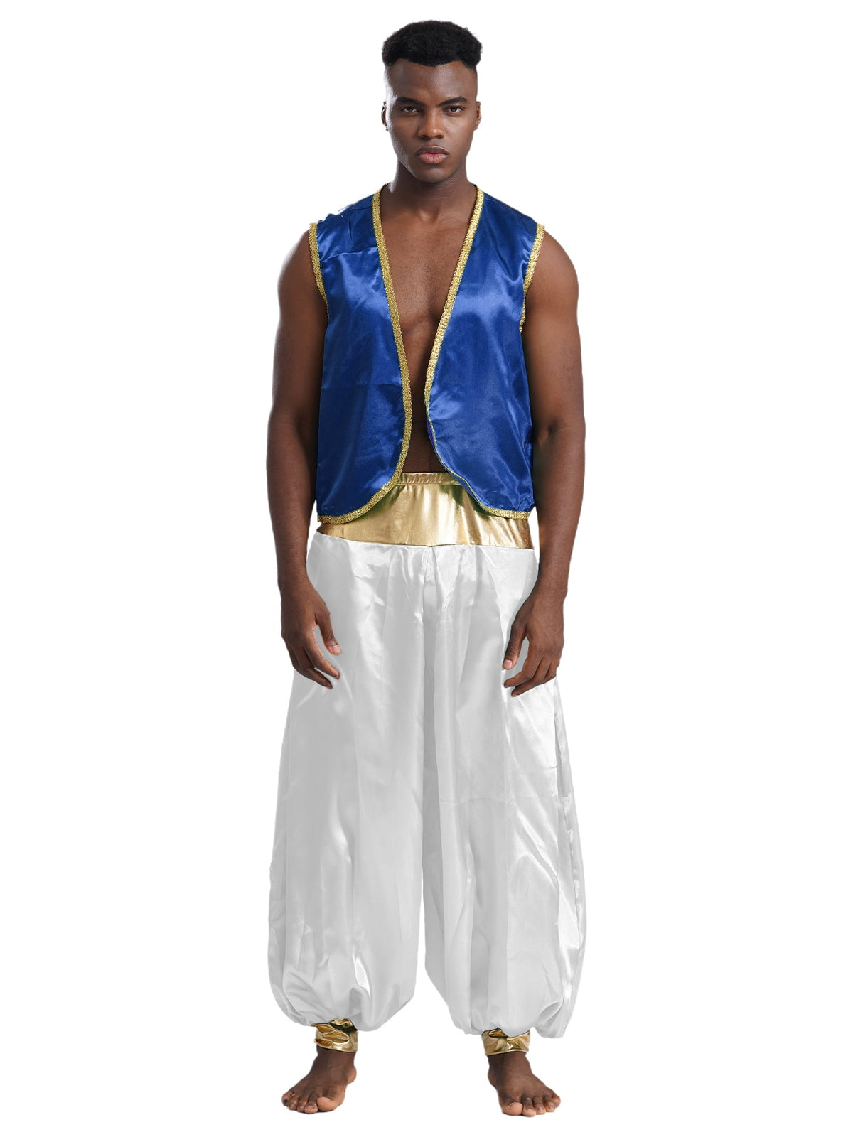 iiniim Mens Arabian Prince Costume Open Front Vest with Pants Halloween Show Fancy Dress up Outfit Royal Blue&Royal Blue S