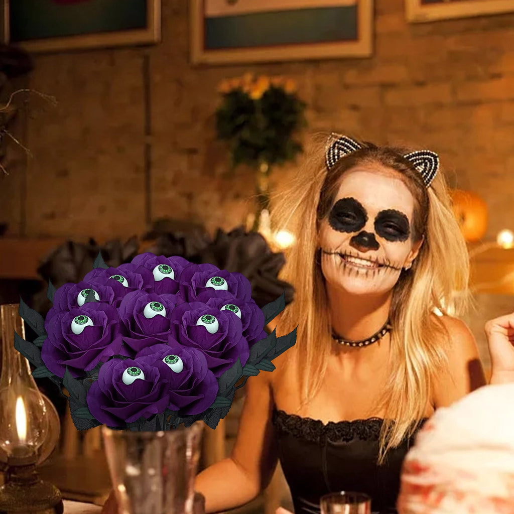 Feltree Halloween Decorations 10 Pieces Faux Rose With Eyeballs Halloween Faux Eyeball Flowers Faux Gothic Rose Bushes For Halloween Party Home Decorations