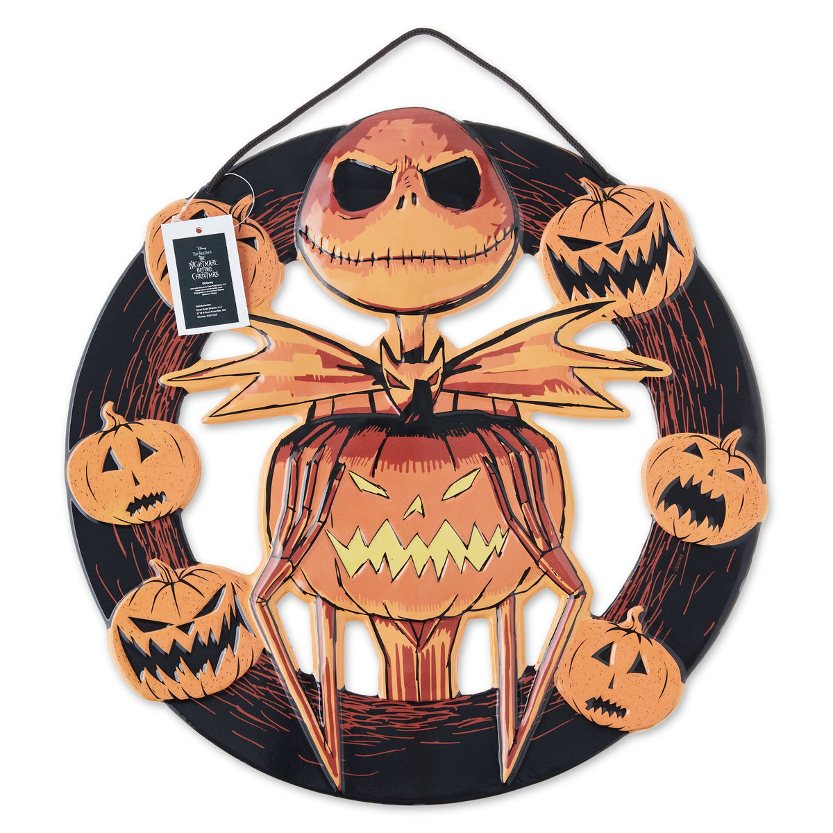 The Nightmare Before Christmas Embossed Metal Halloween Wreath – Jack Skellington with Pumpkins Wall Décor, by Open Road
