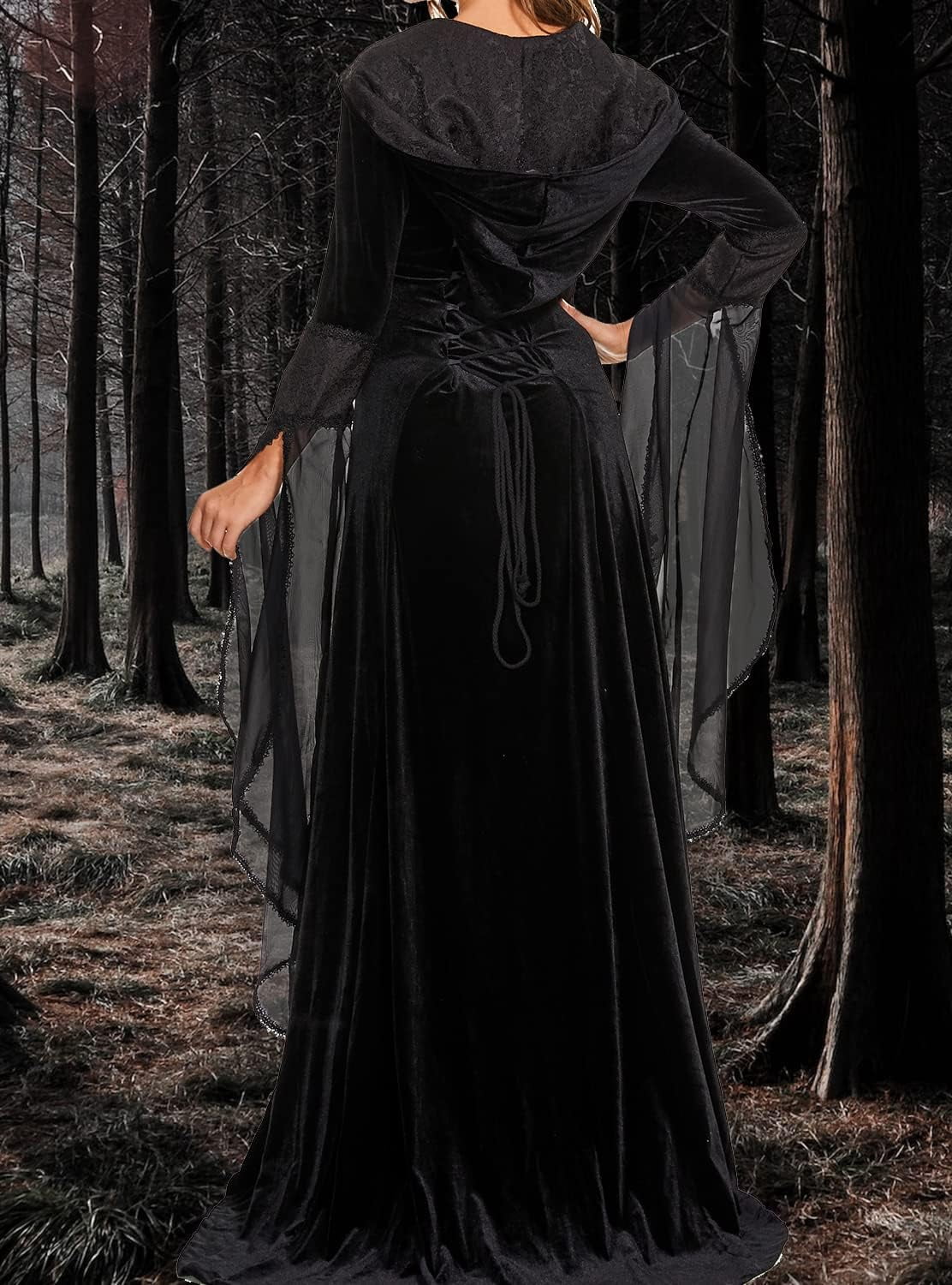 Halloween Witch Costume Women, Deluxe Witch Dress Costume, Vintage Embroidered Renaissance Gothic Hooded Vampire Gown Dress Cosplay Costumes Red S