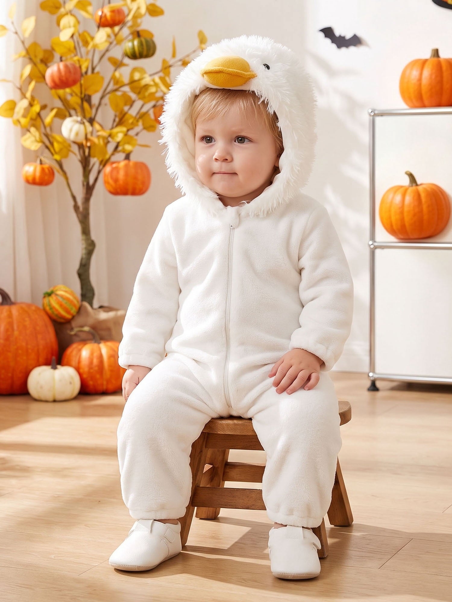 RUINIXCW Toddler Baby Girl Boy Halloween Chick Costume Cosplay Outfit Infant Fall Winter Clothes Snowsuit Fleece Jumpsuit Long Sleeve Hooded Romper
