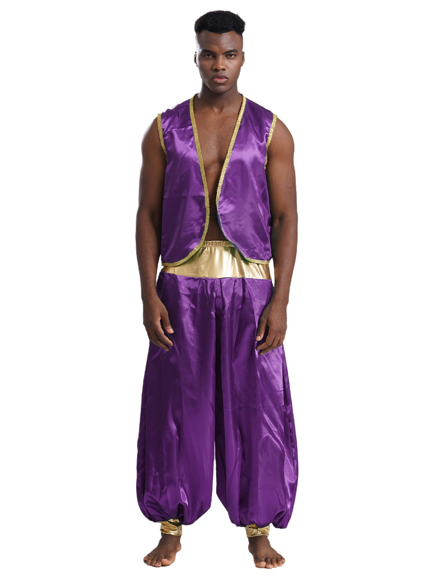 iiniim Mens Arabian Prince Costume Open Front Vest with Pants Halloween Show Fancy Dress up Outfit Royal Blue&Royal Blue S